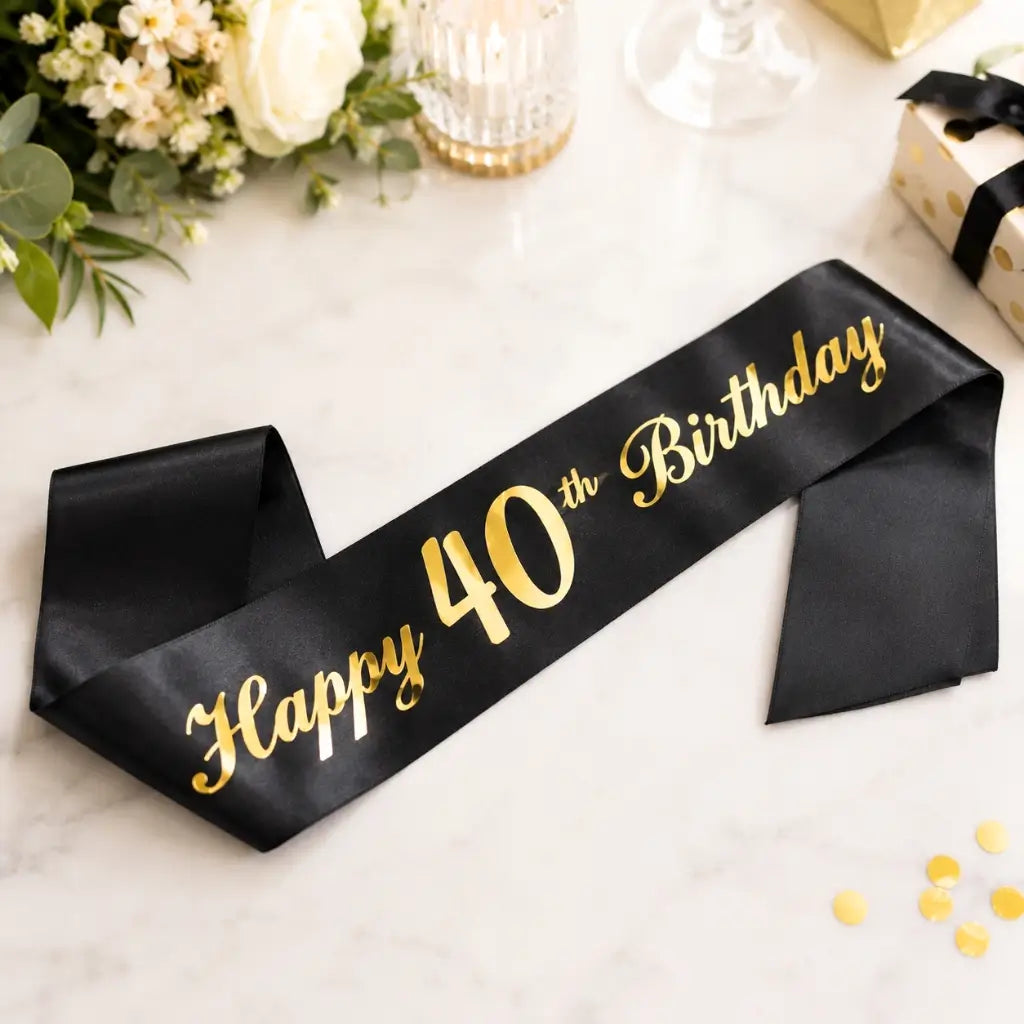 Black Happy 40th Birthday Party Sash