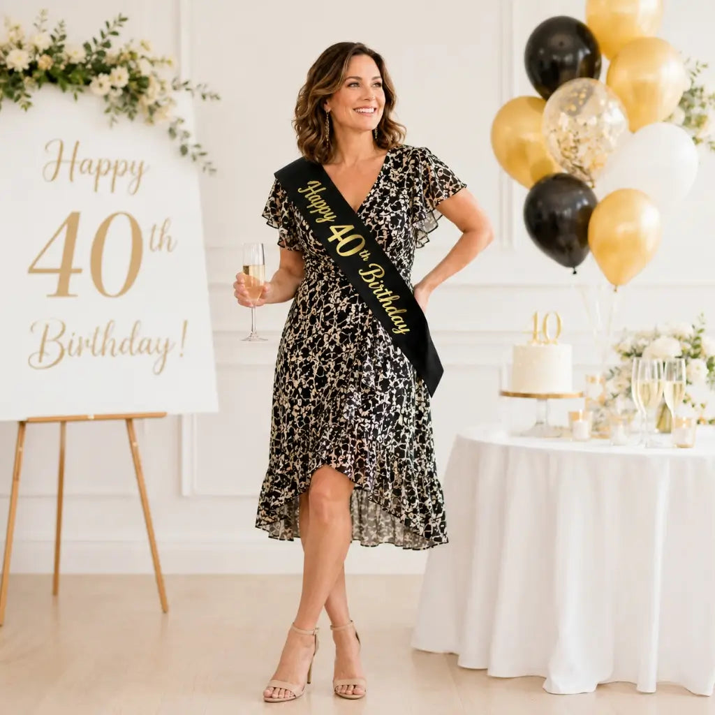 Black & Gold 'Happy 40th Birthday' Sash – Elegant Party Accessory