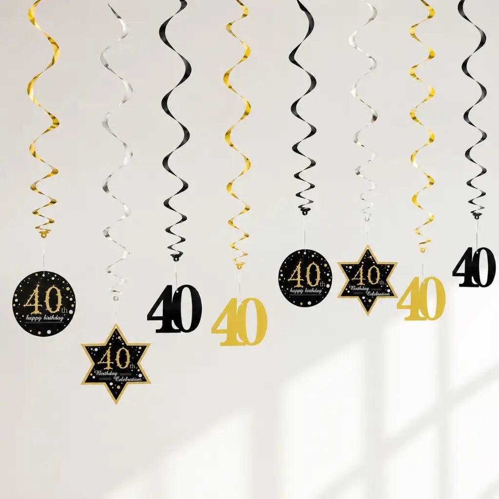 Black Gold Happy 40th Birthday Swirls Party Decorations