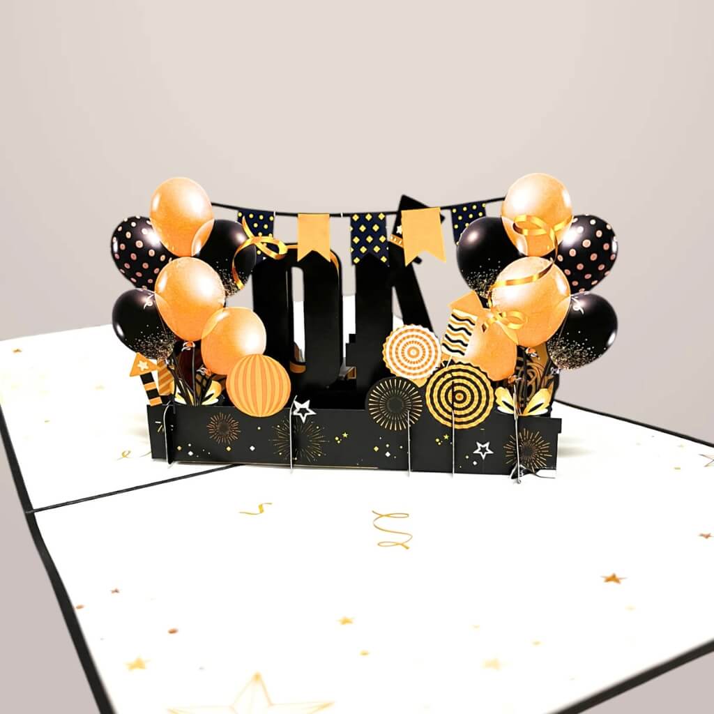 Black & Gold Happy 40th Birthday Presents Pop Card
