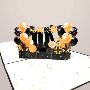 Black & Gold Happy 40th Birthday Presents Pop Card