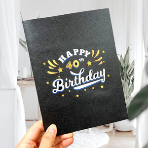 Black & Gold Happy 40th Birthday Presents Pop Card