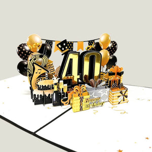 Black & Gold Happy 40th Birthday Presents Pop Card