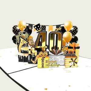 Black & Gold Happy 40th Birthday Presents Pop Card