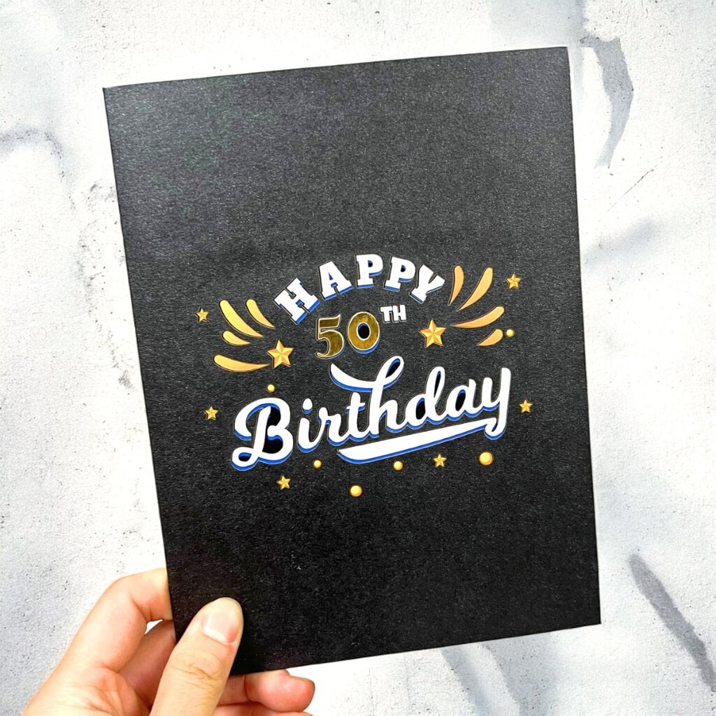 Black & Gold Happy 50th Birthday Presents Pop Up Card