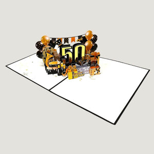 Black & Gold Happy 50th Birthday Presents Pop Up Card