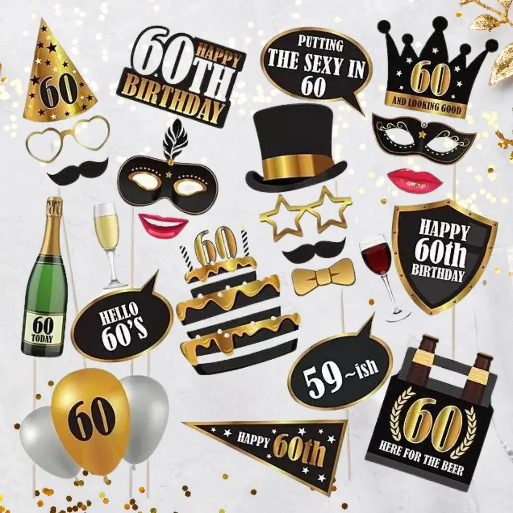 Black & Gold 60th Birthday Photo Props 25pk