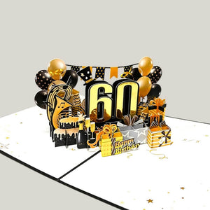 Black & Gold Happy 60th Birthday Presents Origami Pop Card