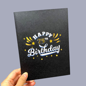 Black & Gold Happy 75th Birthday Presents Pop Card