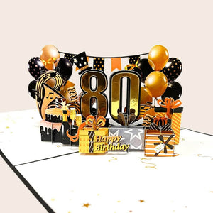 Black & Gold Happy 80th Birthday Presents 3D Pop Card