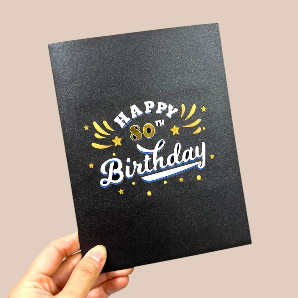 Black & Gold Happy 80th Birthday Presents 3D Pop Card