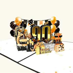 Black & Gold Happy 90th Birthday Presents 3D Card