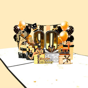 Black & Gold Happy 90th Birthday Presents 3D Card