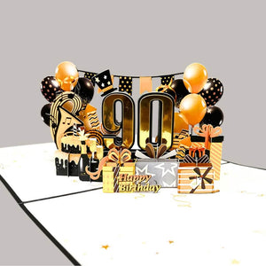 Black & Gold Happy 90th Birthday Presents 3D Card