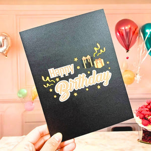 Black & Gold Happy Birthday Presents 3D Pop Card