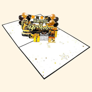 Black & Gold Happy Birthday Presents 3D Pop Card