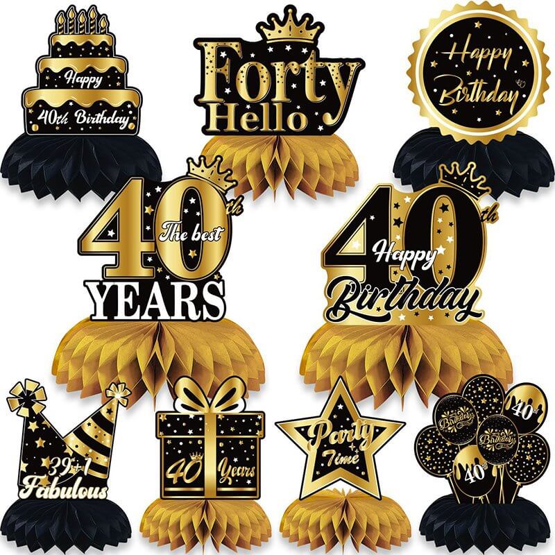 Black Gold 40th Birthday Honeycomb Table Centrepiece