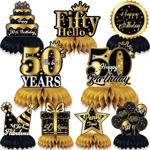 Black Gold 50th Birthday Honeycomb Table Centrepiece | Party Supplies