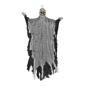 Black grim reaper hanging Halloween decoration with distressed grey gauze