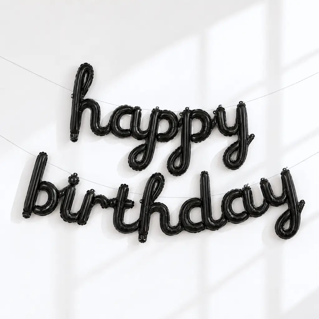 Black 'happy birthday' Script Balloon Banner Set