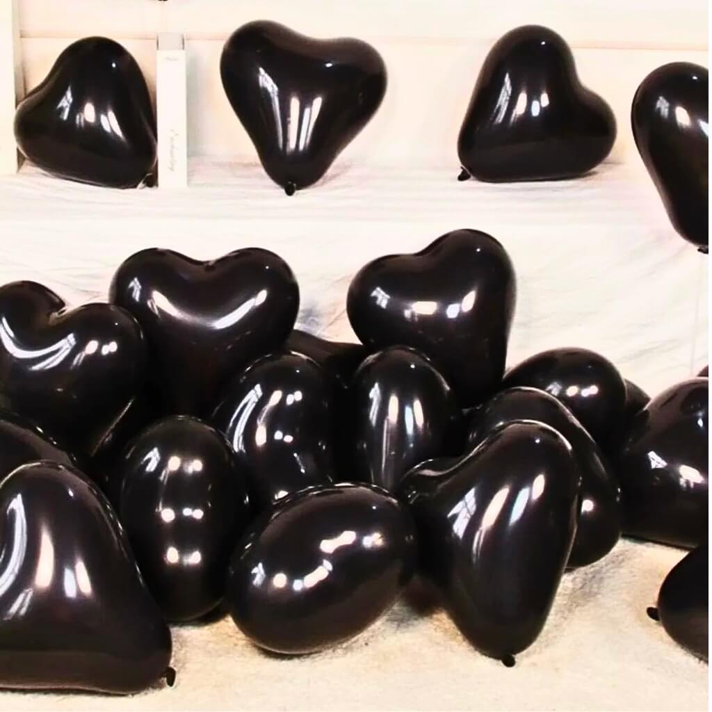 Black heart shaped balloons for decorations