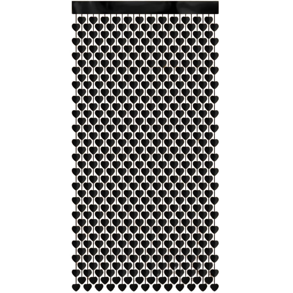 Metallic Heart Tinsel Foil Fringe Curtain - Black