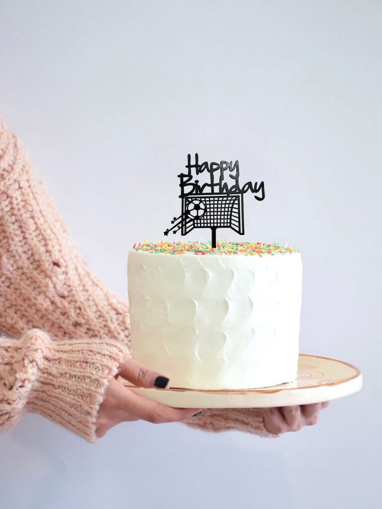 Black Happy Birthday Goal Soccer Themed Cake Topper