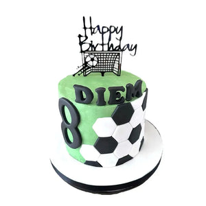 Black Happy Birthday Goal Soccer Themed Cake Topper