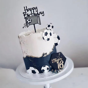 Black Happy Birthday Goal Soccer Themed Cake Topper