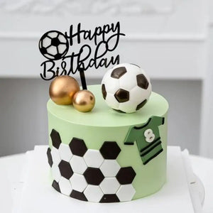 Black Happy Birthday Soccer Ball Cake Topper