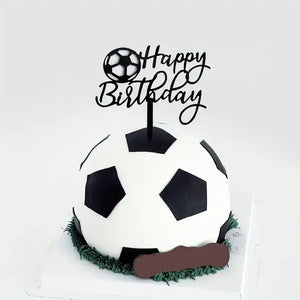 Black Happy Birthday Soccer Ball Cake Topper