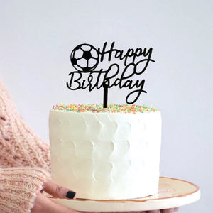 Black Happy Birthday Soccer Ball Cake Topper