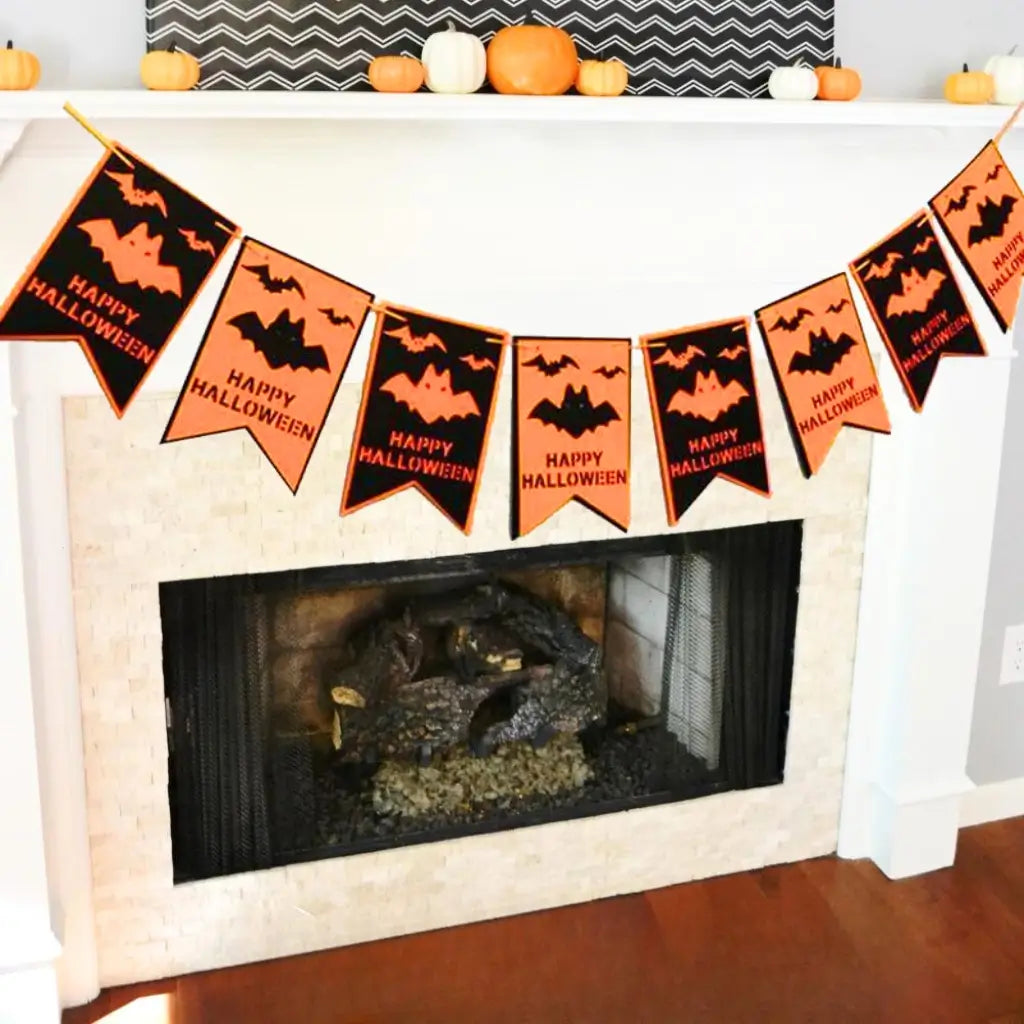 Black & Orange Happy Halloween Bat Felt Banner