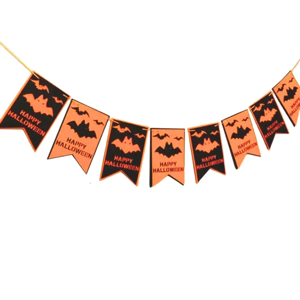 Black & Orange Happy Halloween Bat Felt Banner