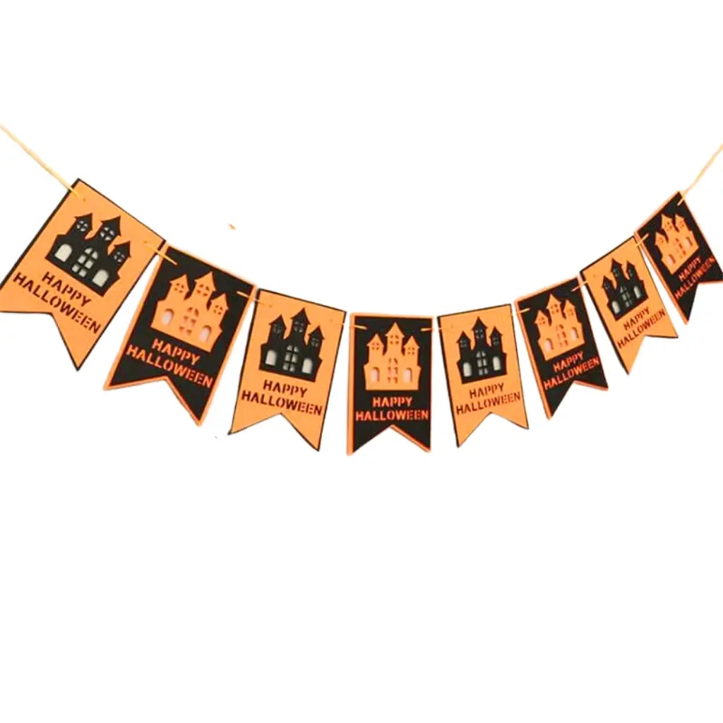 Black & Orange Happy Halloween Haunted Castle Felt Banner