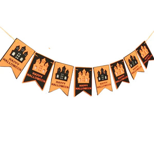 Black & Orange Happy Halloween Haunted Castle Felt Banner