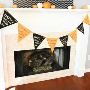 Black & Orange Happy Halloween Felt Flag Banner