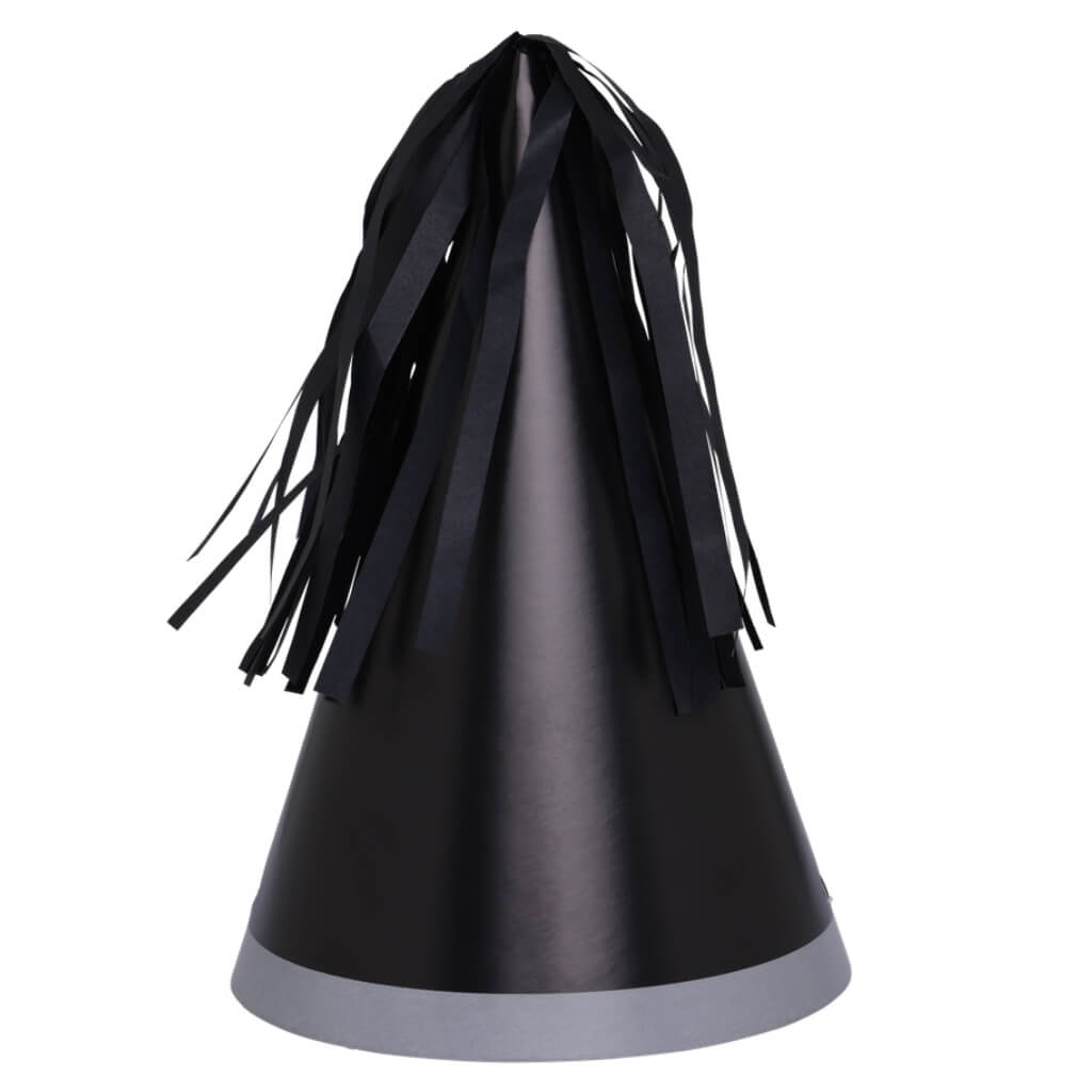 Black Party Hats with Tassel Toppers 10pk