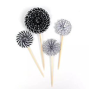 Black Paper Fan Cupcake Toppers 4pk Cake Decorations