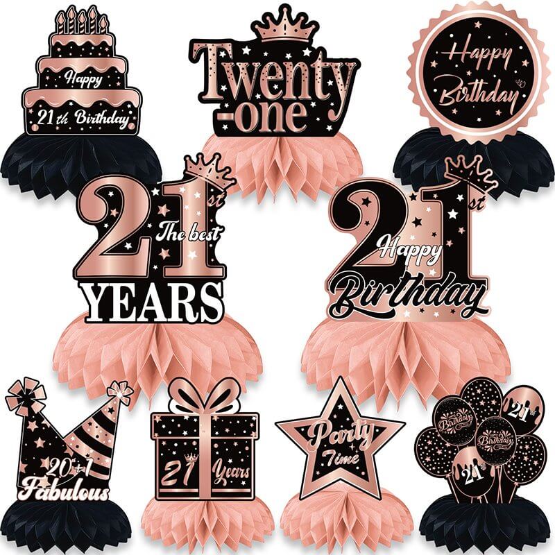 Black Rose Gold 21st Birthday Paper Honeycomb