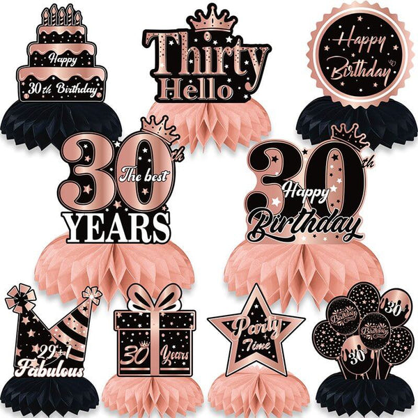 Black Rose Gold Happy 30th Birthday Honeycomb | Online Party Supplies