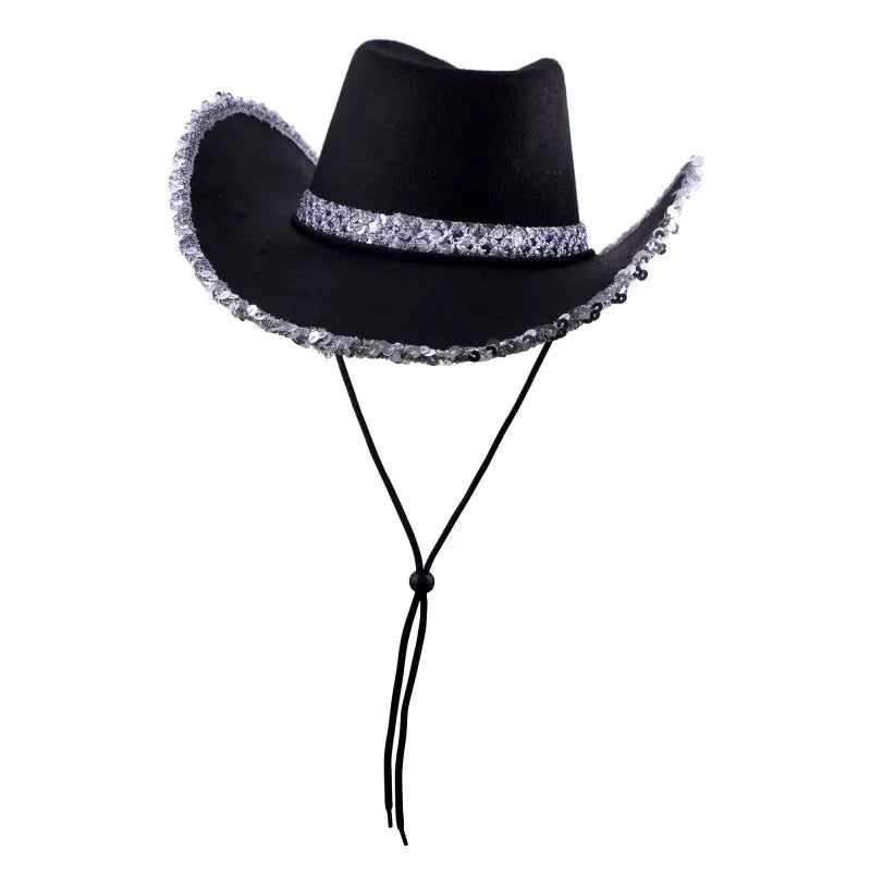 Black Sequins Cowboy Hat Western Cowgirl Dress Up Costume Supplies