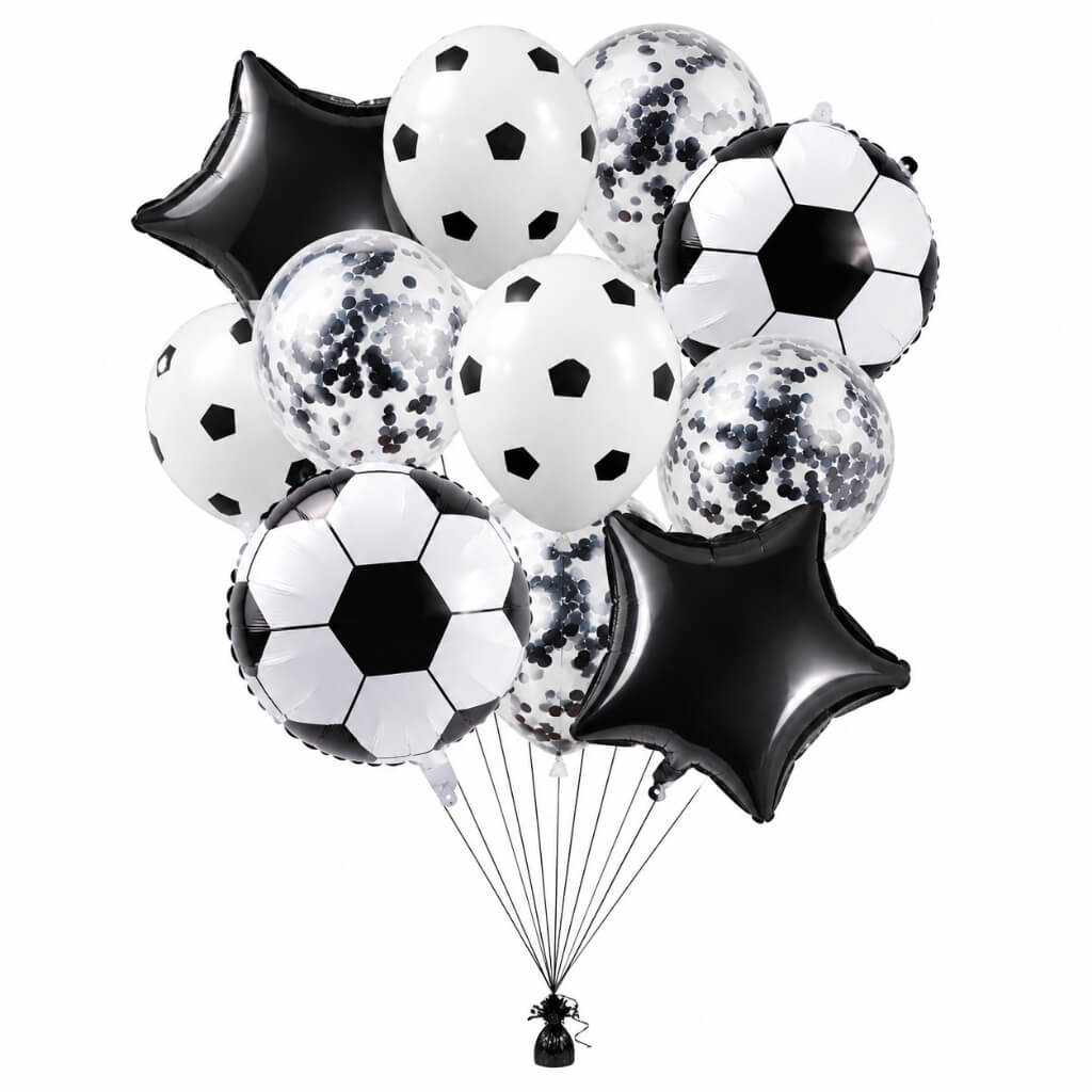 Black soccer balloon set with star and ball balloons