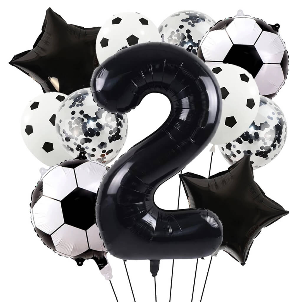 Soccer party balloon bundle in black and white colours number 2