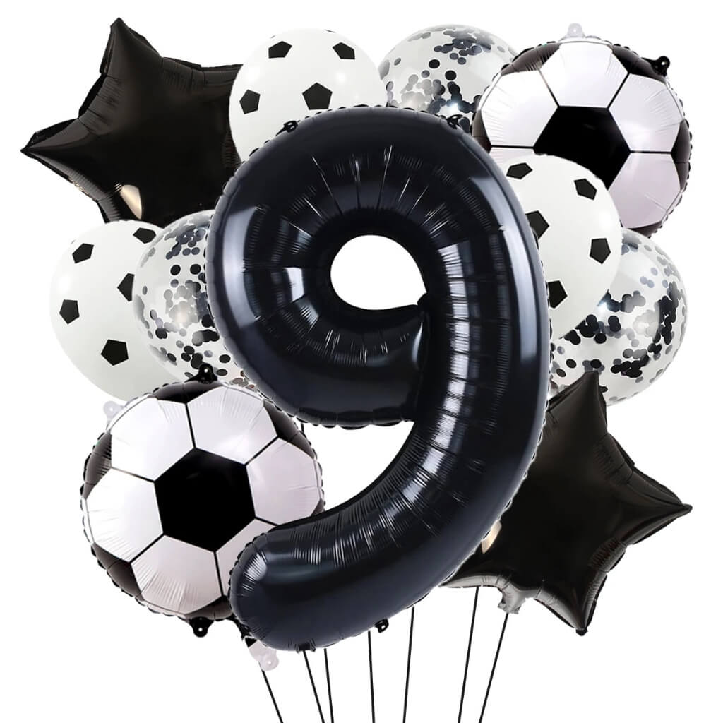 Sports birthday balloon bundle for soccer-themed celebrations age 9