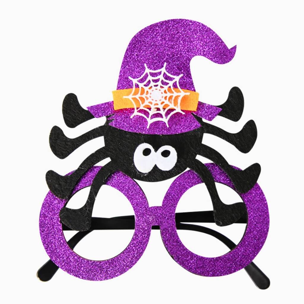 Glitter Purple Spider Wearing Witch Hat Paper Glasses halloween costumes accessories