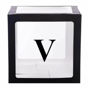 Black Balloon Cube Box with Letter V