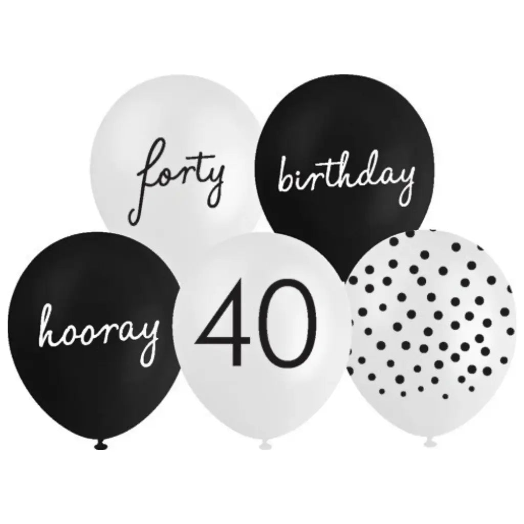 Black and white 40th birthday latex balloons