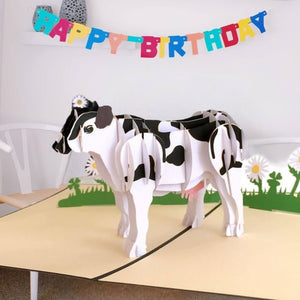 Handmade Black & White Australian Milk Cow Pop Up Greeting Card - 3D Farm Animal Cards