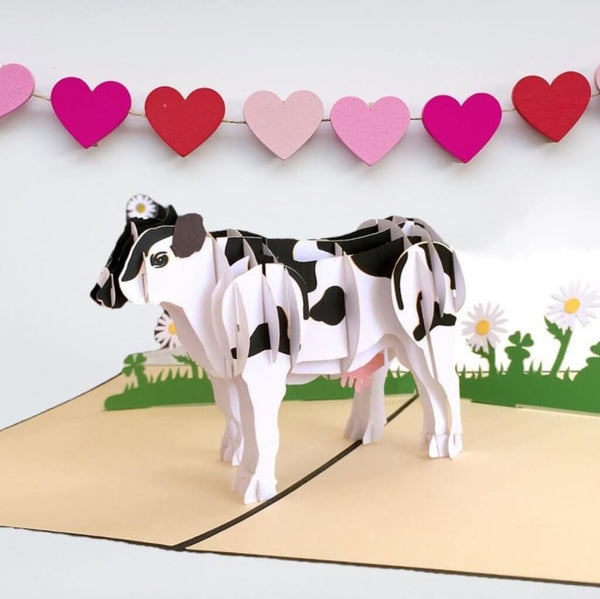 Handmade Black & White Australian Milk Cow Pop Up Card - Image 2